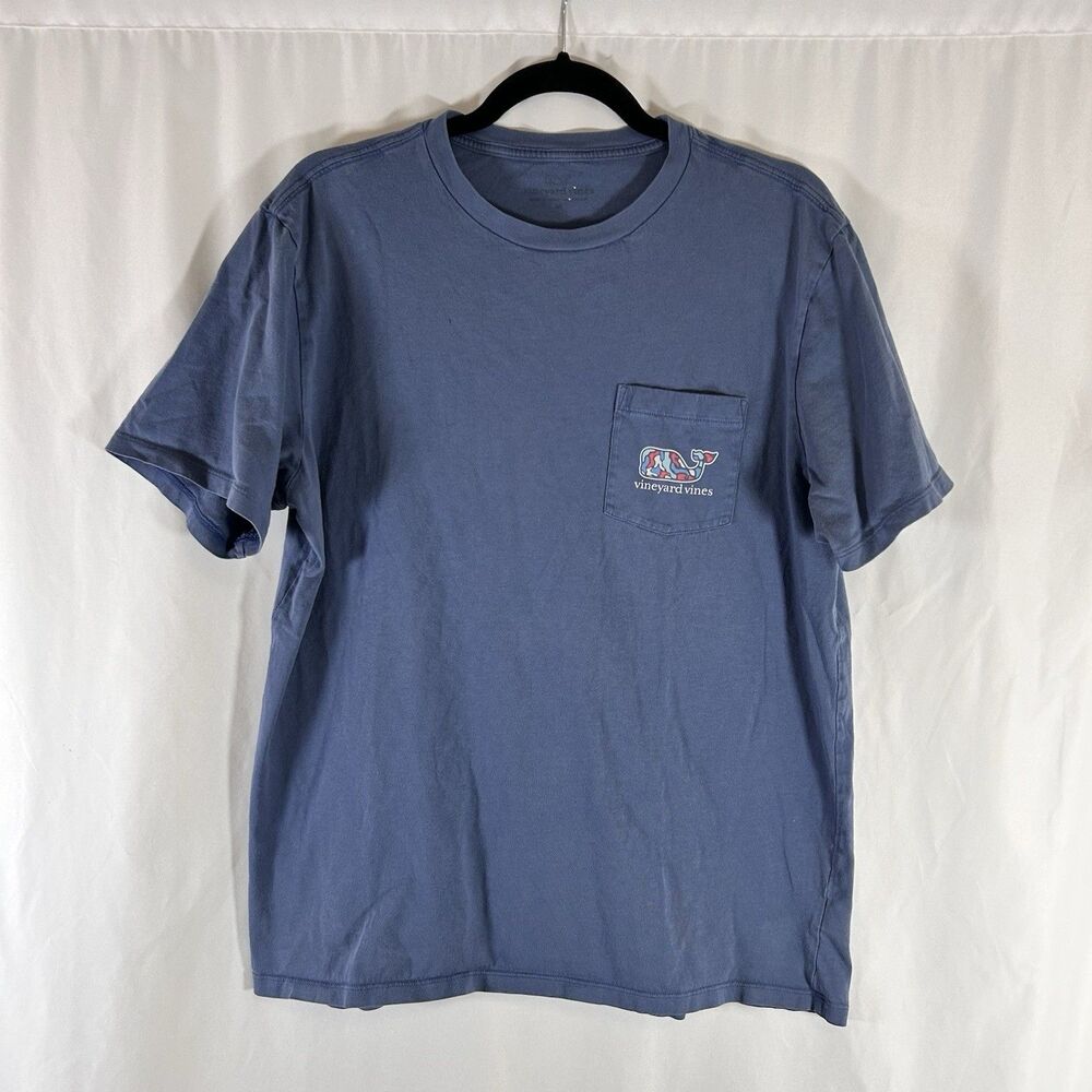 VIneyard Vines Shirt Men's Medium Blue Lobster Short Sleeve Crew Neck Cotton